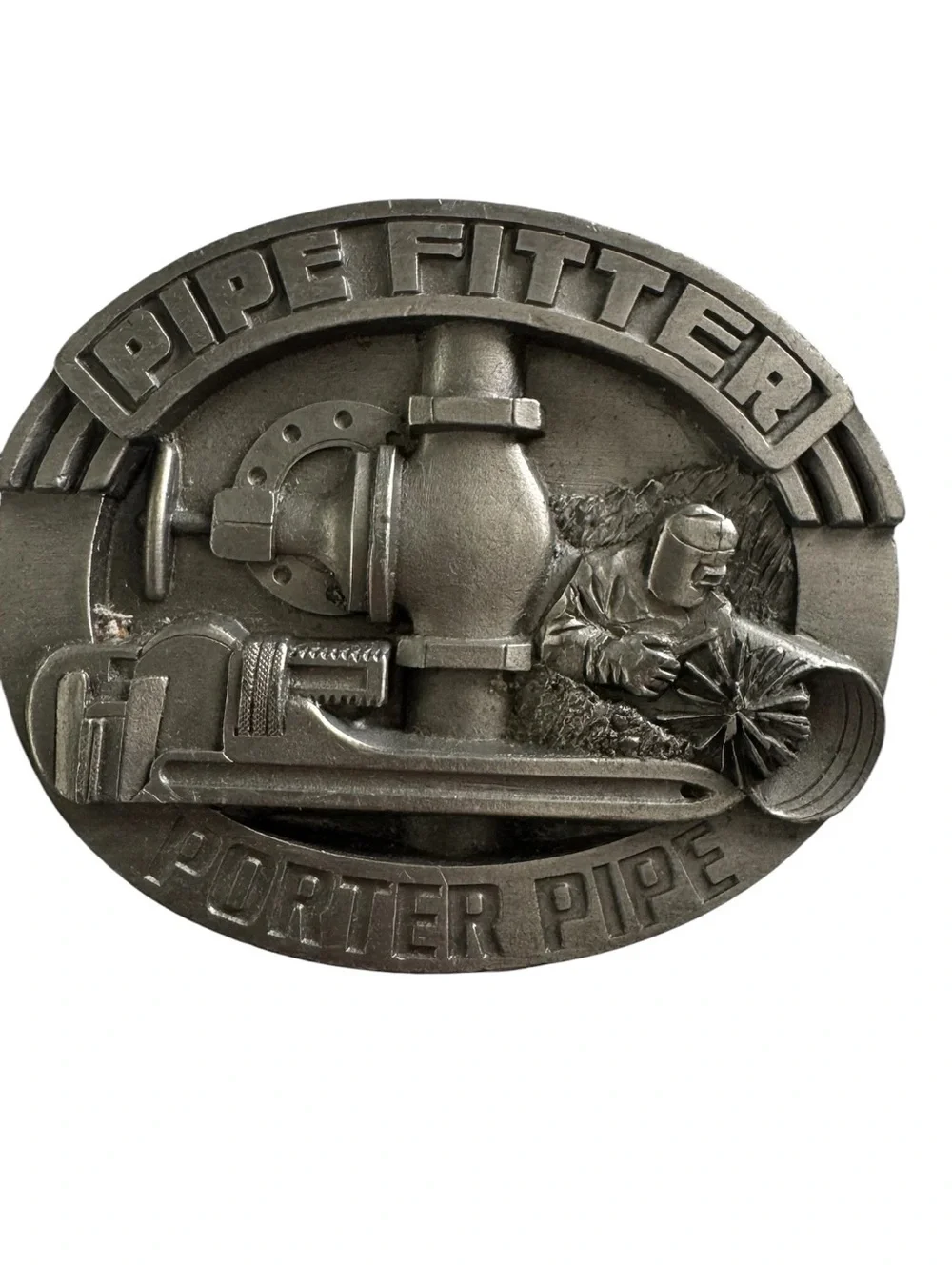 Vintage 1992 Siskiyou Pipe Fitter Porter Pipe Pewter Belt Buckle Made in USA Wel